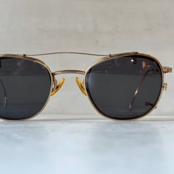 Vintage Other - Vintage AO Eyeglasses Square Coil Temple 12k GF Metal Frame Gray Sunglasses Clip